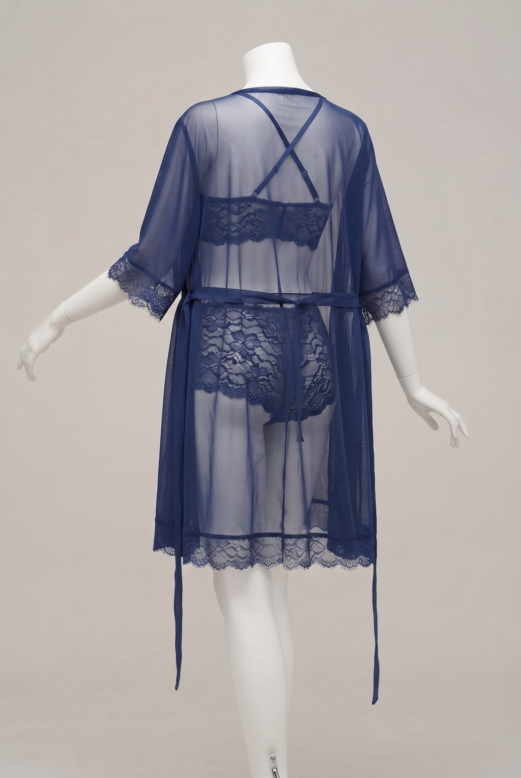 3-Piece Sheer Floral Lace Lingerie Set with Robe